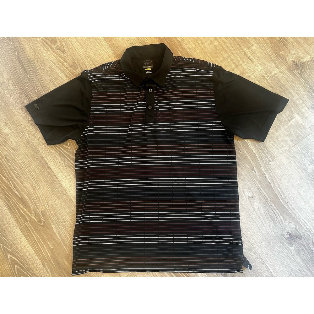 Greg Norman PlayDry Men's Moisture Wicking Striped Golf Polo Black XL